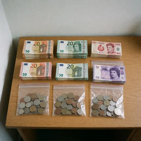 Des pièces et des billets de différentes devises disposés sur une surface en bois, évoquant les finances et les voyages internationaux.