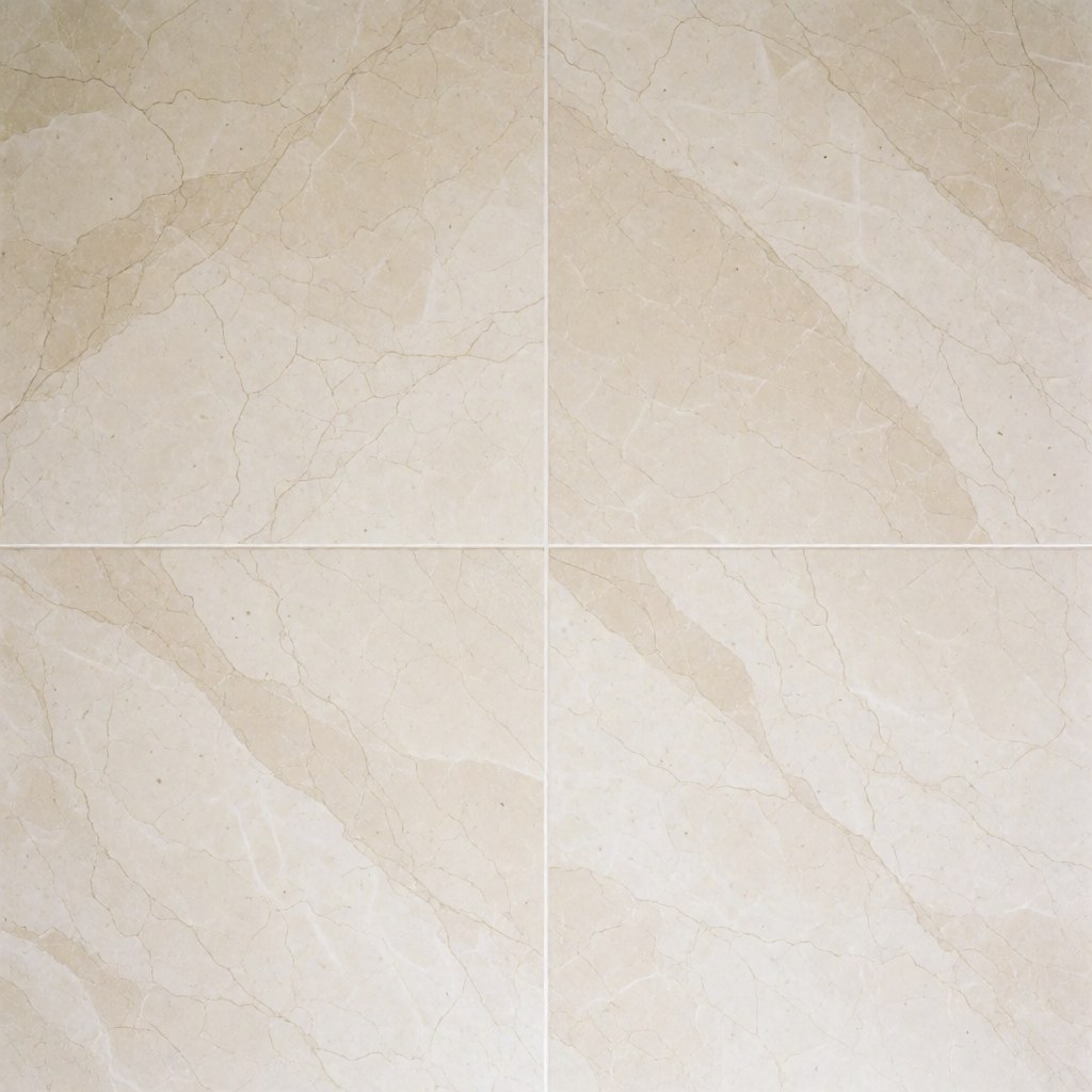 Sol en céramique blanc aux veines beige clair, poli et brillant, idéal pour illustrer un service de nettoyage professionnel.