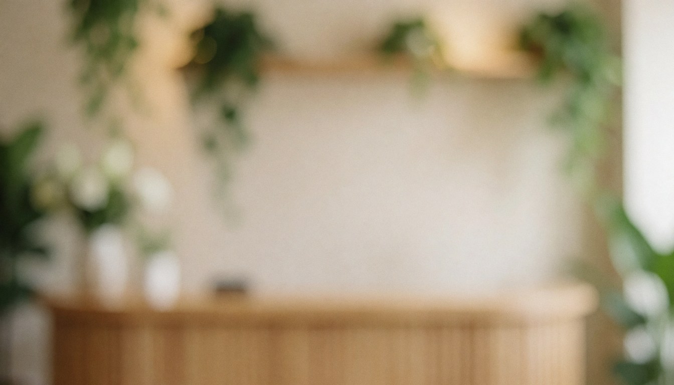 Fond flou beige et blanc servant de support pour du texte, évoquant une ambiance spa et bien-être.