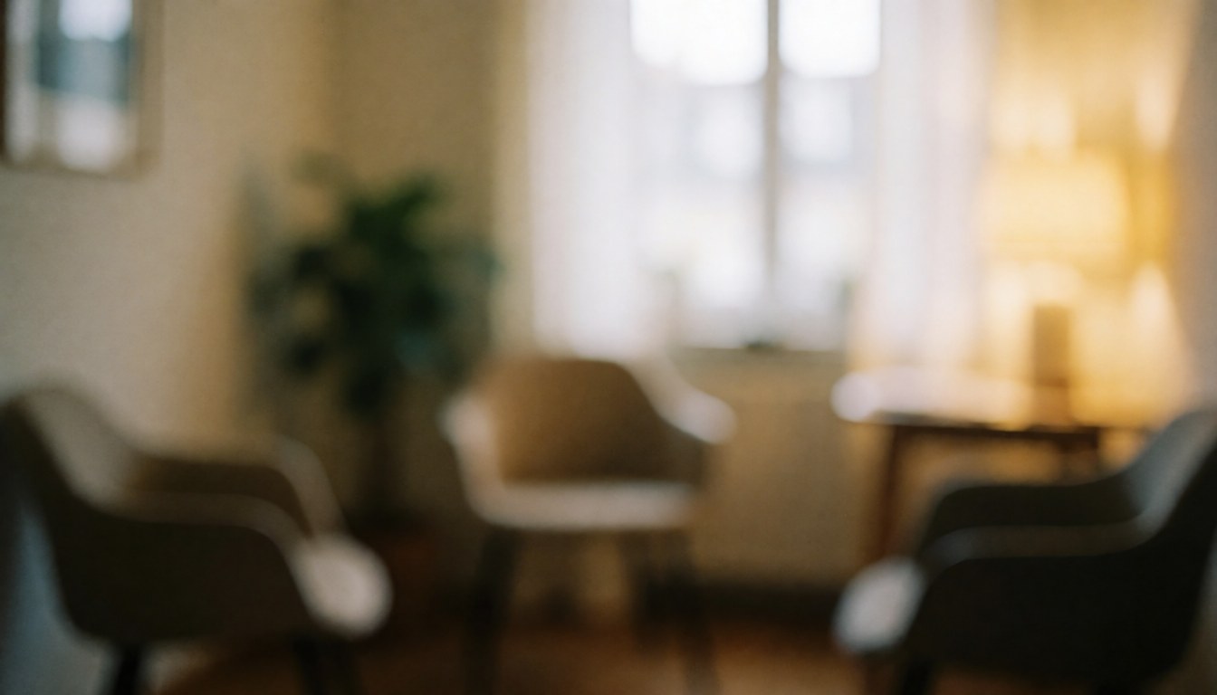 Arrière-plan doux et naturel composé de chaises, d'une plante verte, baigné d'une lumière chaude idéale pour ajouter du texte ou un logo.