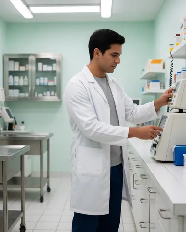Scène professionnelle illustrant le sérieux et la rigueur dans un environnement de soins médicaux ou vétérinaires.