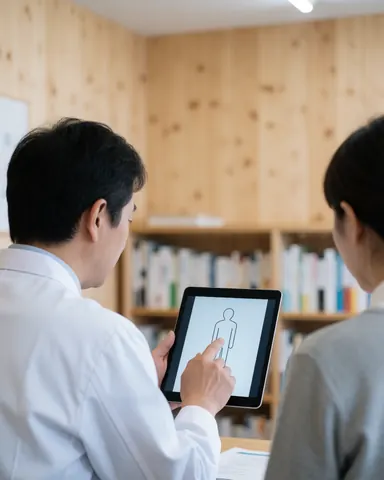 Une personne consulte un guide ou des informations affichées sur une tablette numérique dans un environnement professionnel.