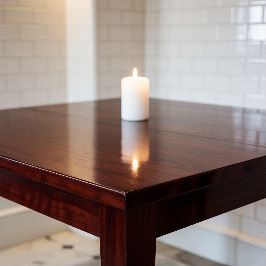 Une table brillante conçue pour des événements, mettant en valeur son design élégant et sa finition soignée.