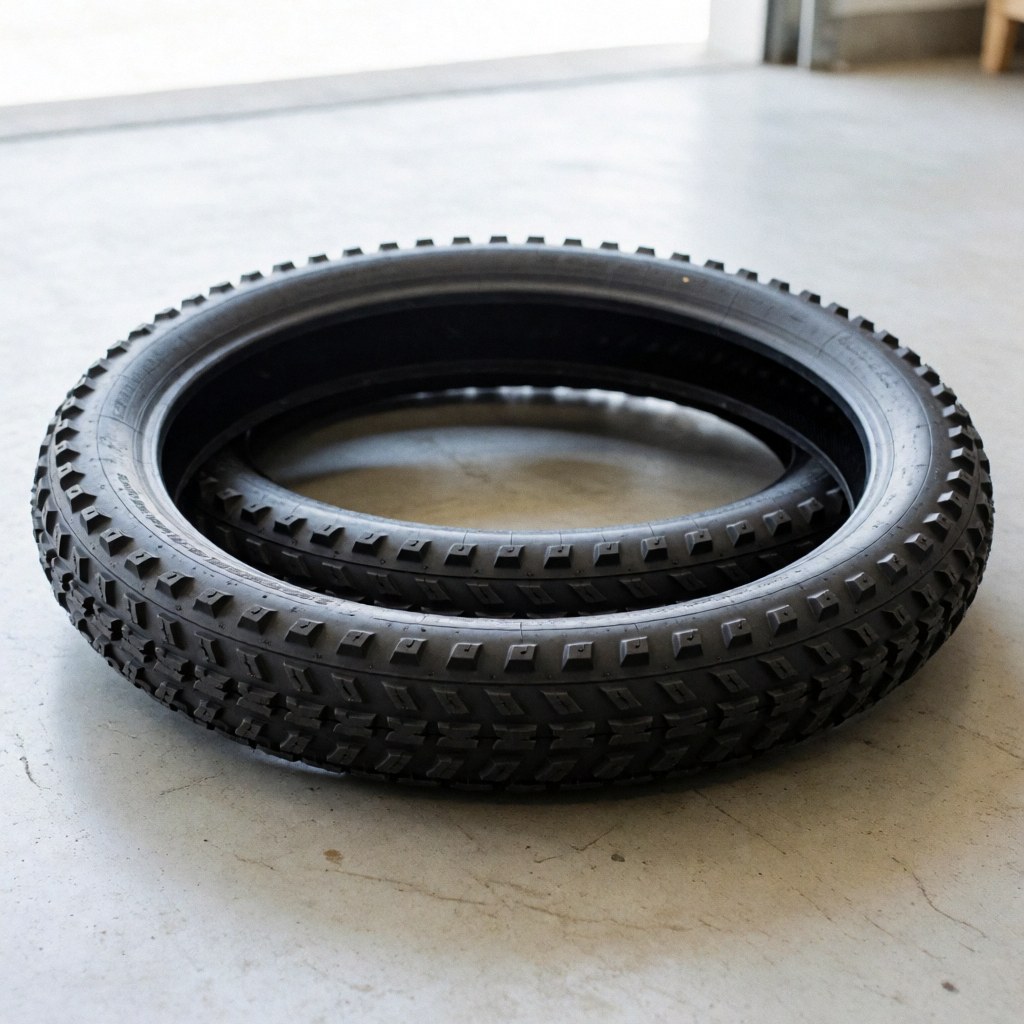Pneus robustes conçus pour la circulation urbaine, adaptés aux routes en béton et au pavé, offrant une grande résistance pour les cyclistes en milieu industriel.