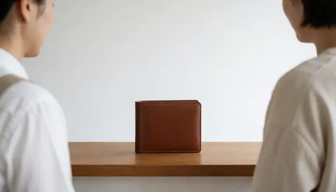 Un portefeuille en cuir marron est disposé à plat sur un fond blanc uni, mettant en valeur sa texture et son design minimaliste.