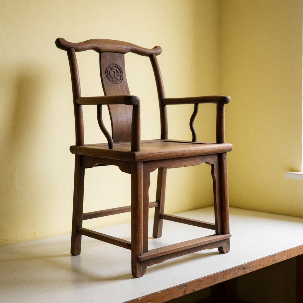 Vue de face d'une chaise ancienne en bois sombre entièrement restaurée, mettant en valeur les détails du travail artisanal et la qualité des finitions.