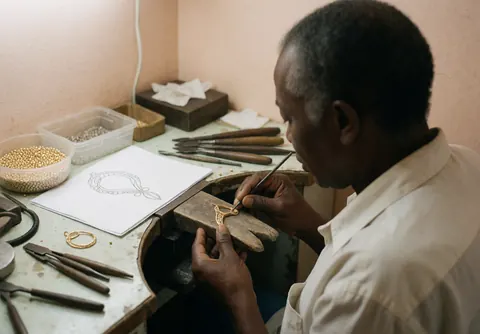 Un joaillier professionnel effectue un remodelage de l'or dans son atelier avec des outils spécialisés.