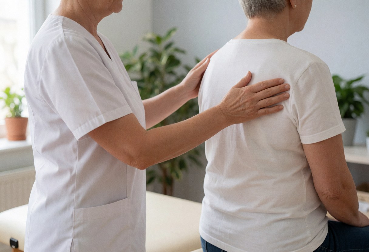 Le thérapeute effectue un massage sur le dos nu du client dans un cabinet professionnel.