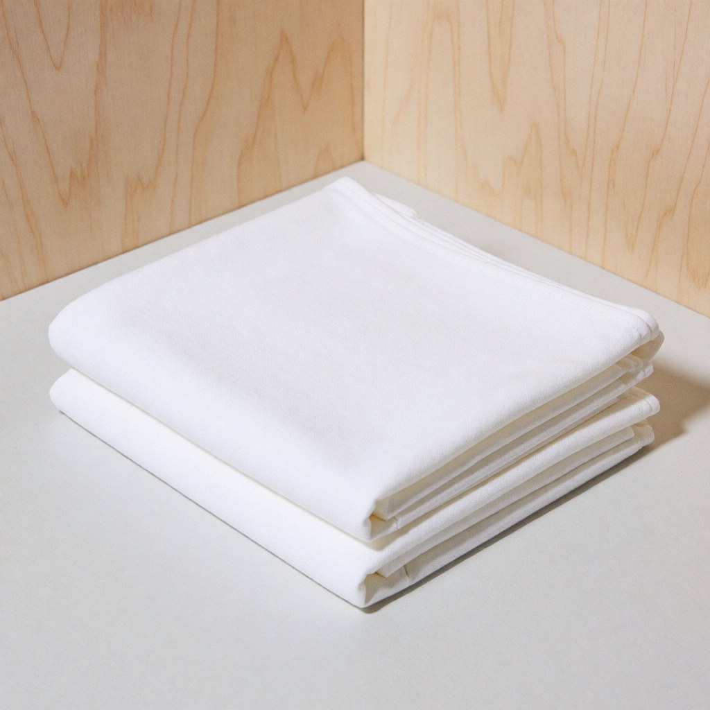 Un tissu en coton blanc et doux posé sur une surface en bois, offrant une texture pure et minimaliste pour la décoration intérieure.