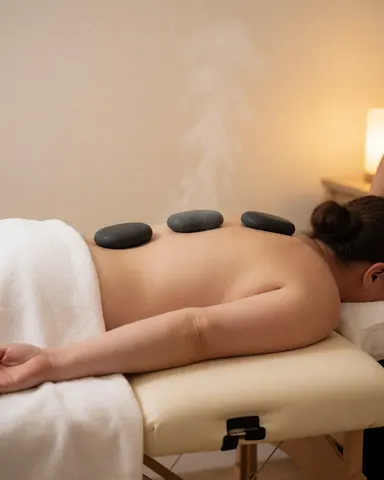 Séance de massage aux pierres chaudes pour un client détendu.