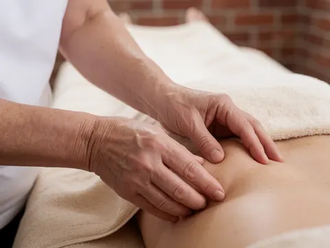 Détails d'une technique de massage utilisant du jasmin, mettant en valeur les mains du thérapeute et l'huile essentielle sur la peau.