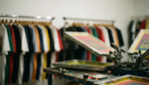 Des t-shirts blancs sont soigneusement empilés sur une surface plane en métal, créant un fond neutre et texturé idéal pour la mise en page publicitaire ou le design graphique.