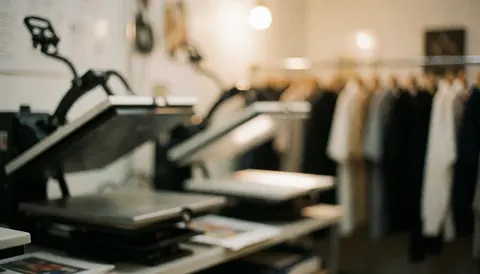 Arrière-plan flou neutre et calme avec des tons gris et blancs, idéal pour ajouter du texte sur un fond professionnel lié à la personnalisation de vêtements.