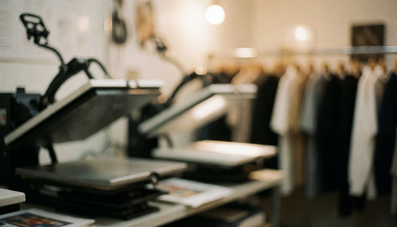 Arrière-plan flou neutre et calme avec des tons gris et blancs, idéal pour ajouter du texte sur un fond professionnel lié à la personnalisation de vêtements.