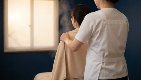 Une cliente reçoit un enveloppement au bambou lors d'une séance de massage relaxant dans un cadre spa apaisant.