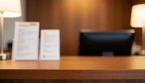 Fond abstrait et flouté évoquant un espace de réception ou de spa, mettant en valeur des tons boisés et une lumière ambiante douce pour insérer du texte.