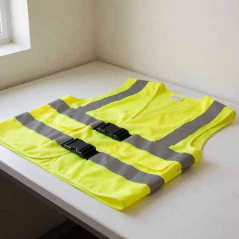 Gilets de sécurité réfléchissants de couleur jaune vif présentés sur un fond blanc uni pour la vente en ligne.