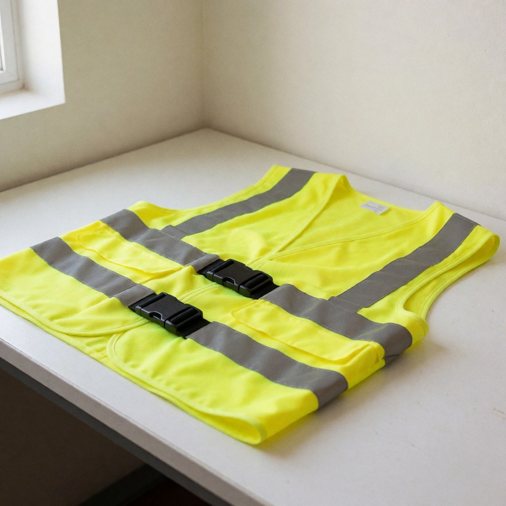 Gilets de sécurité réfléchissants de couleur jaune vif présentés sur un fond blanc uni pour la vente en ligne.