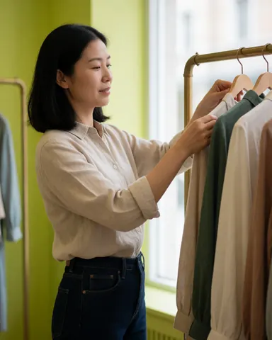 Une femme propriétaire ajuste des vêtements sur un mannequin et organise la marchandise dans sa petite boutique de mode.