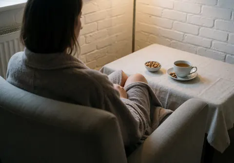 Une cliente est allongée sur un lit de massage dans une pièce intérieure avec des murs en briques blanches, profitant d'un moment de détente.