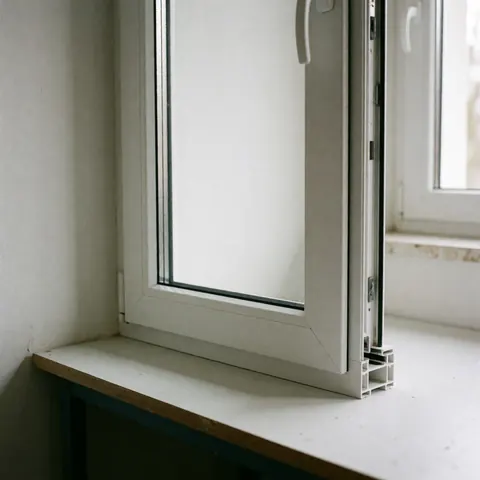 Fenêtre en pvc blanc montrant sa structure et son design pour l'isolation thermique, idéale pour la réparation et la vente de fenêtres dans les maisons.
