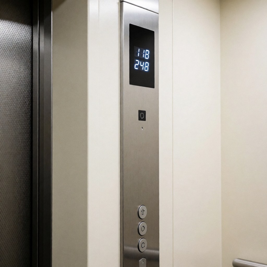 Panneau de contrôle moderne avec écran digital affichant le poids en temps réel, installé sur le mur près de la porte.