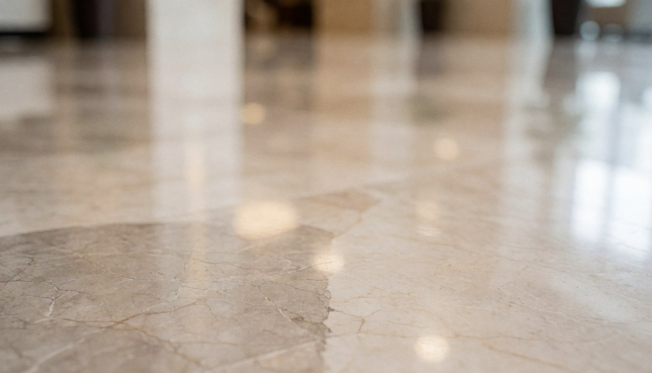 Sol en marbre poli avec de doux reflets dans un hall d'hôtel, offrant des tons chauds et élégants, idéal pour superposer du texte.