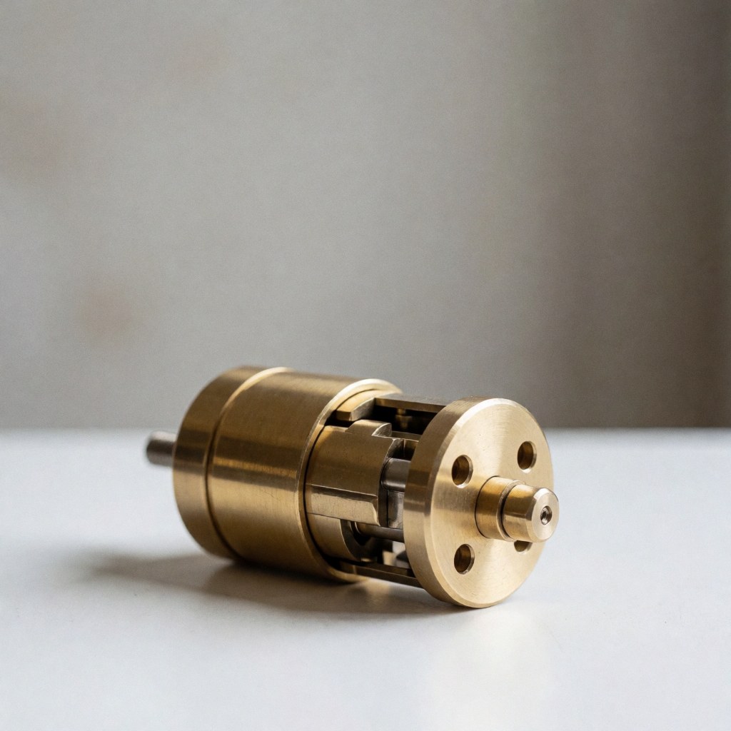 Serrure en bronze présentant son mécanisme interne sur un fond blanc uni, adaptée pour illustrer des produits de quincaillerie ou de sécurité.