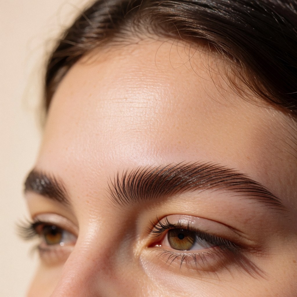 Des sourils pleins et bien définis avec un effet de lamination sur une peau naturelle et douce, sur un fond beige clair, idéal pour un salon de beauté.