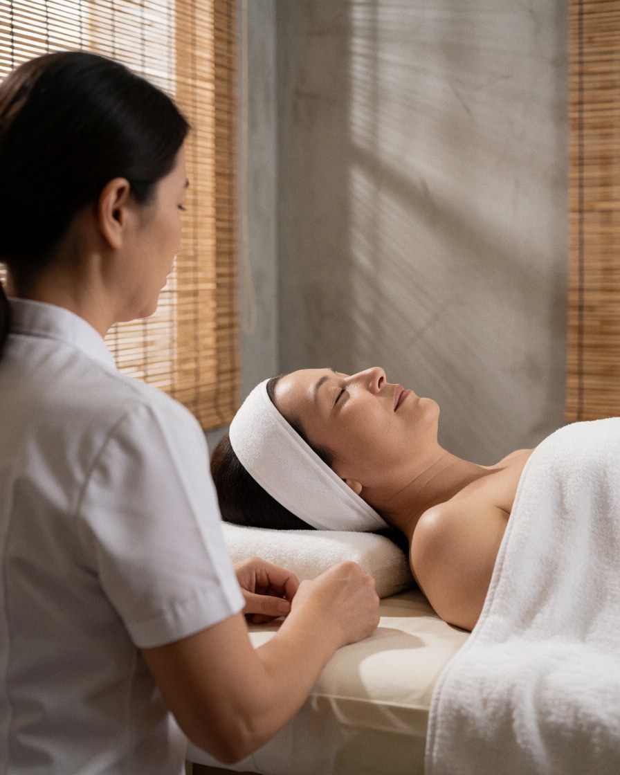 Un thérapeute effectue un massage aux pierres chaudes sur le dos d'un client allongé dans un spa.