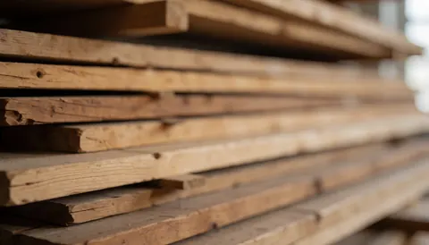 Arrière-plan de planches de bois empilées aux tons chauds, idéal pour les textes commerciaux et les artisans sculpteurs sur bois.