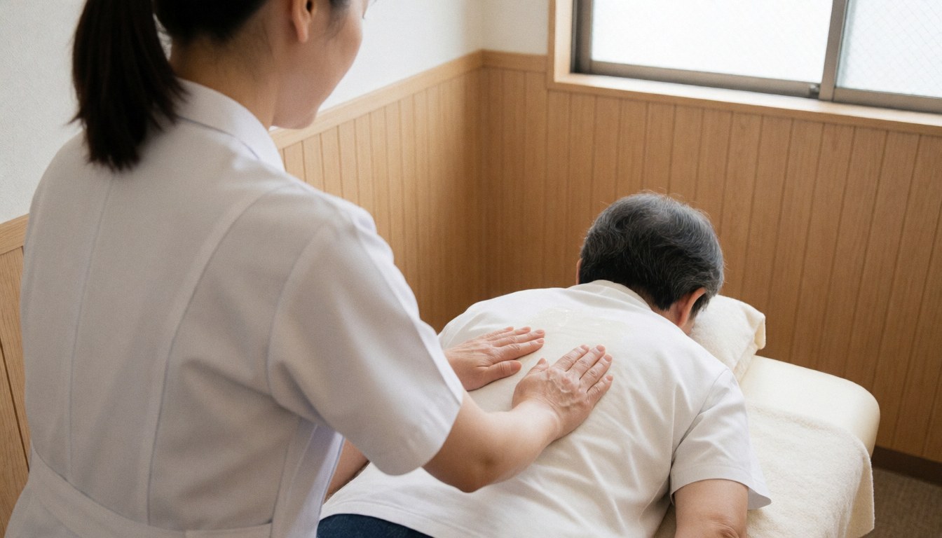 Vue arrière d'un thérapeute pratiquant un massage sportif sur un client allongé sur une table de massage dans un environnement professionnel calme.