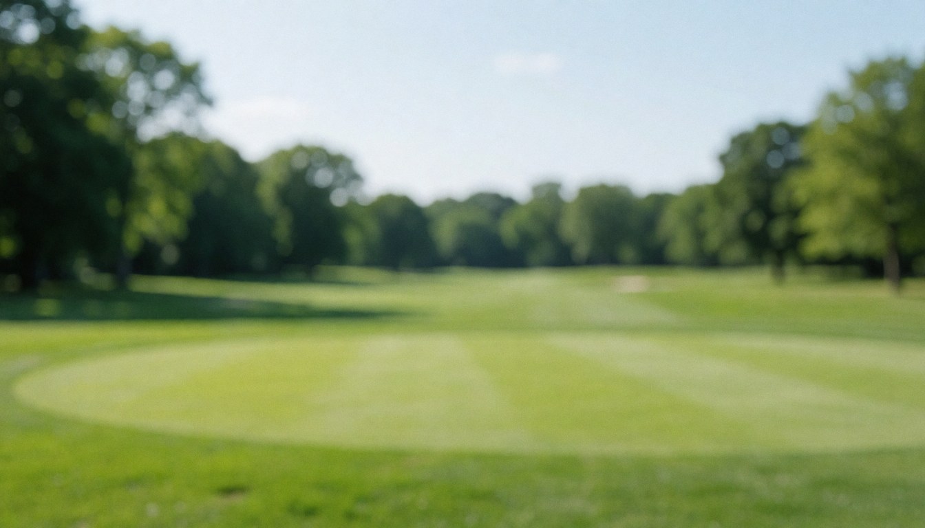 Fond de champ de golf avec herbe verte et arbres lointains, idéal pour textes sur techniques de golf, ambiance calme et professionnelle.