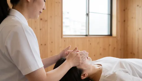 Des mains appliquent un gel facial sur une surface en bois, illustrant un service de soin professionnel dans un cadre naturel et apaisant.