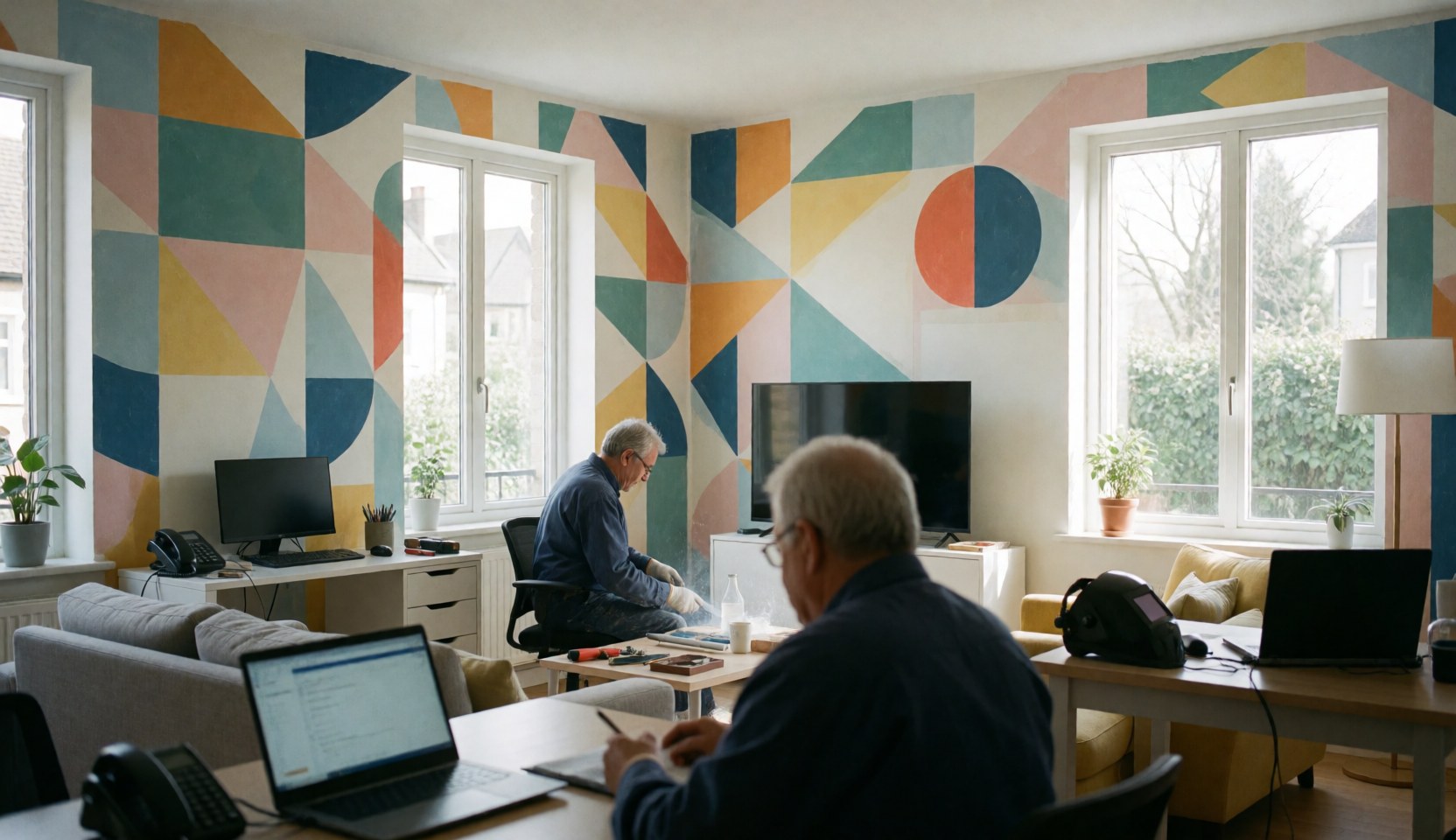 Deux professionnels travaillant sur des ordinateurs portables : photo du service pour le site web de imprimeurs sur textile