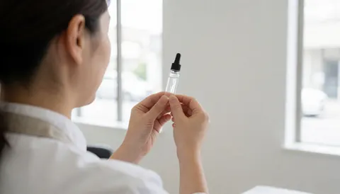 Professionnelle des cils tenant un flacon d'adhésif transparent dans un salon aux murs blancs et grandes fenêtres, idéal pour une page d'accueil web.