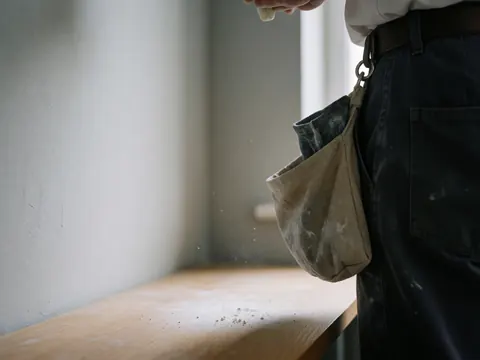 Gros plan d'un sac de craie contenant de la poussière blanche posé sur une table en bois, éclairé par la lumière naturelle, dans un parc d'aventure.