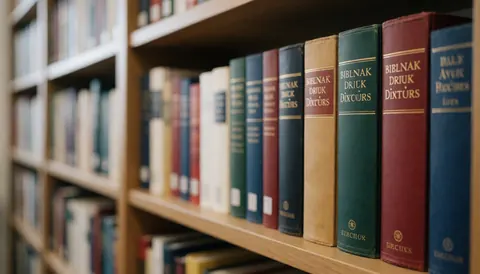 Étagère en bois remplie de dictionnaires bilingues, offrant un fond texturé avec des couvertures colorées et une illumination naturelle pour des textes éducatifs.