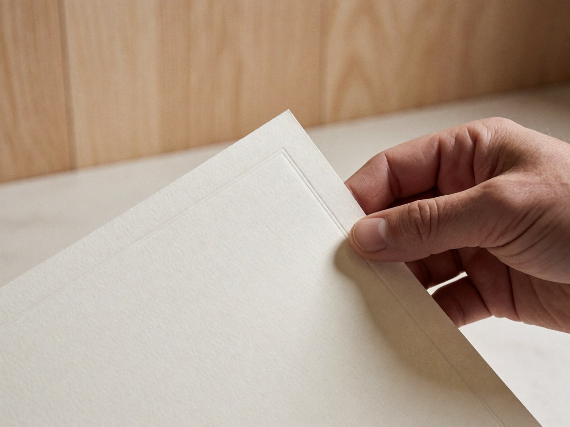 Main tenant un papier de diplôme avec bord gaufré, texture visible sur surface blanche et mur en bois clair, éclairage doux, idéal pour un cours de programmation.