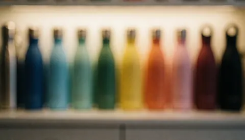 Fond de bouteilles recyclables sur une étagère de magasin avec un effet de couleur douce, idéal pour ajouter du texte.