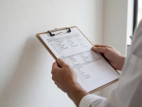 Mains tenant un presse-papiers avec une liste d'horaires de mariage manuscrite sur fond blanc et lumière naturelle, idéal pour un organisateur de mariage.