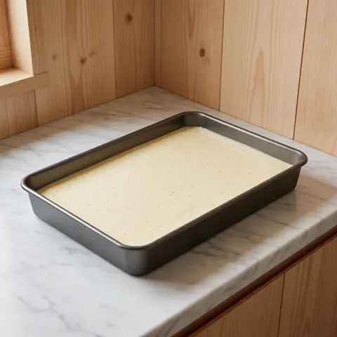 Garniture à la vanille avec des graines dans un moule à pain sur un marbre blanc, idéal pour une boulangerie ou une pâtisserie.